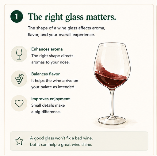 A single elegant red-wine glass with a generous bowl, showing how the shape directs aromas