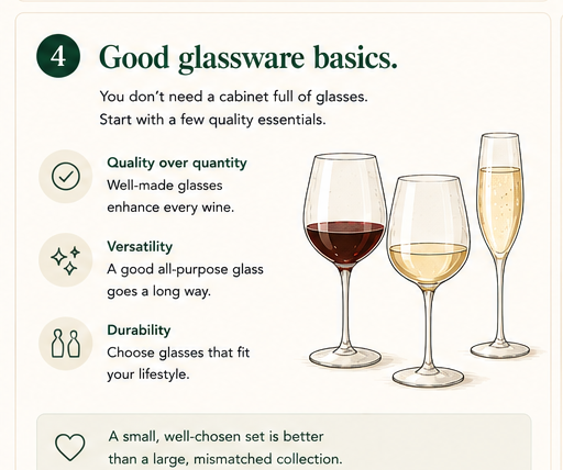 A small starter set of three quality glasses: red, white, and sparkling