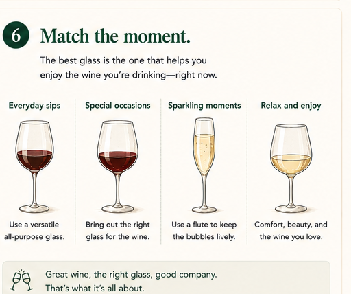 Four glasses paired to occasions: everyday, special, sparkling, relax